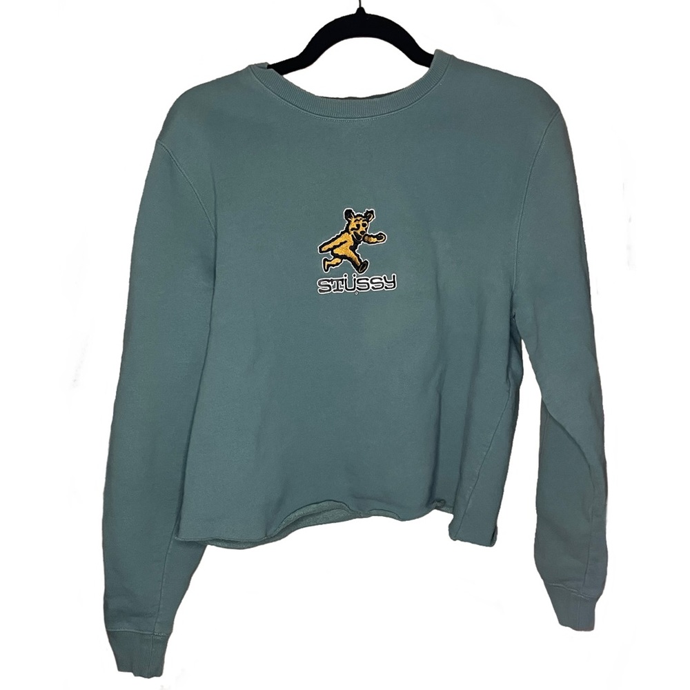Stussy bear walk green cropped sweater